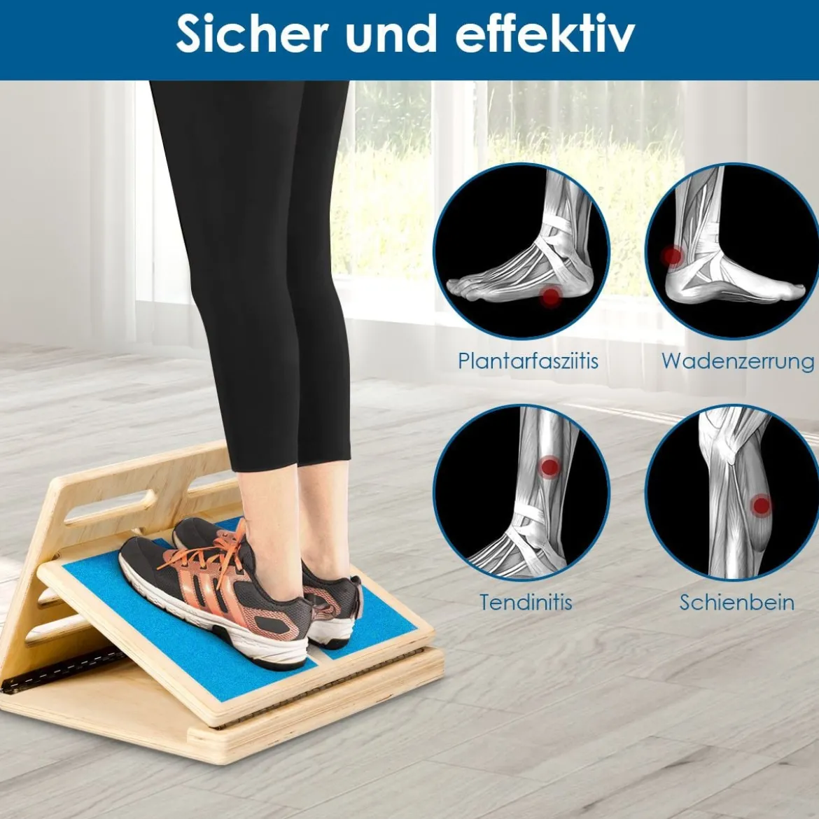 4-stufig Fußbrett verstellbares Trittbrett Holzschrägbrett mit Drehscharnier und rutschfester Trittfläche 160 KG Tragkraft