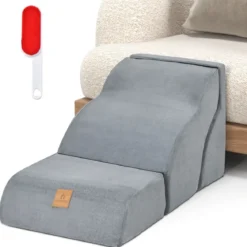 3-stufig Set Hundetreppe aus Schaumstoff mit Rutschfestem Boden Haustiertreppe Grau