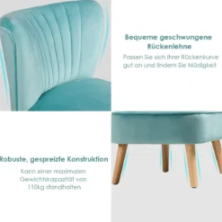 Stuhl mit Massivholzbeinen luxuriöser Samtstoff 55 x 70 x 77,5 cm Grün