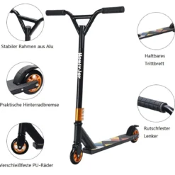 Stunt-Scooter Cityroller Scooter Tretroller mit PU-Rädern Schwarz