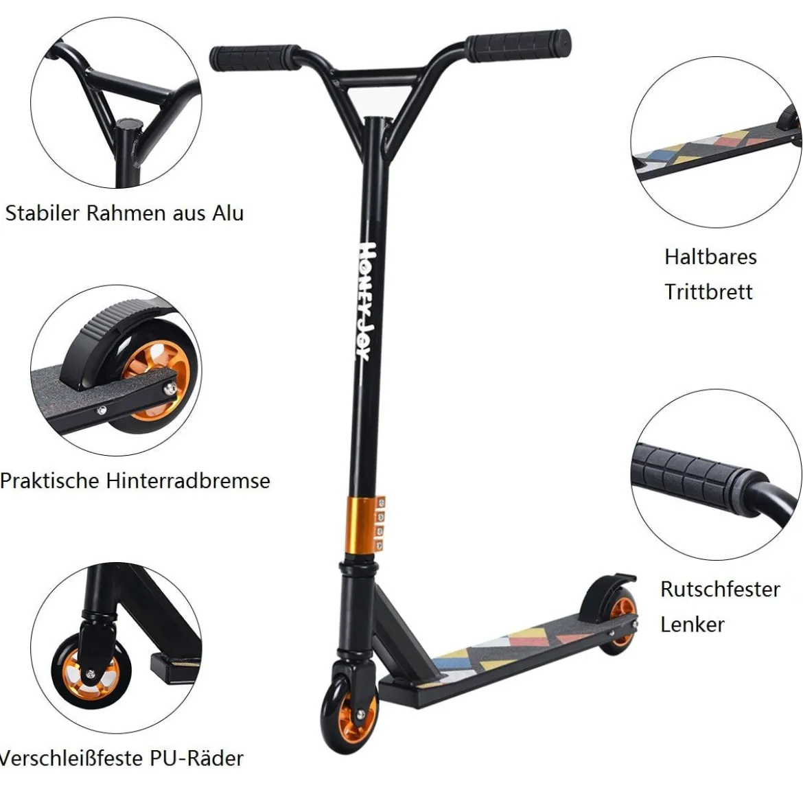 Stunt-Scooter Cityroller Scooter Tretroller mit PU-Rädern Schwarz