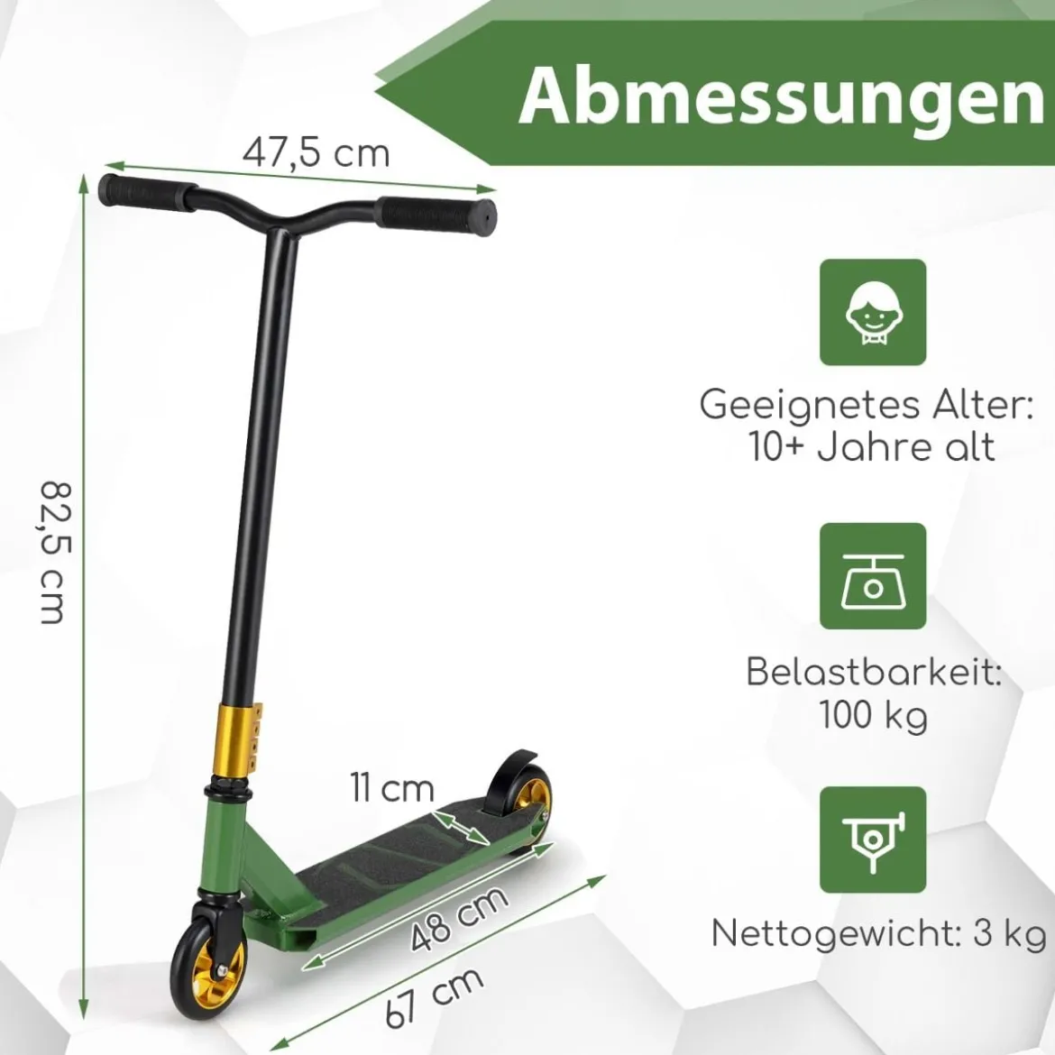 Stunt Scooter mit 360 Lenkung & PU Rädern & Aluminiumdeck Stuntscooter Funscooter