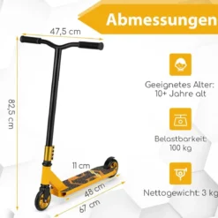 Stunt Scooter mit 360 Lenkung & PU Rädern & Aluminiumdeck Stuntscooter Funscooter