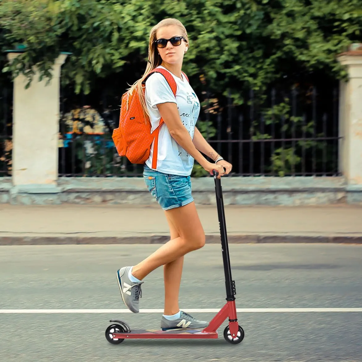 Stunt-Scooter Premium-Freestyle-Scooter für Kinder leichter Aluminium-Tretroller 68 x 47,5 x 82 cm Rot