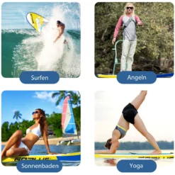 SUP Board Aufblasbares Stand Up Paddle Board mit breite Fläche 305 x 76 x 15 cm Blau + Gelb + Weiß