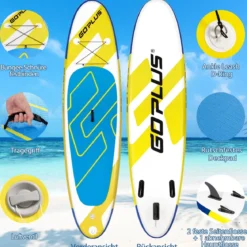 SUP Board Aufblasbares Stand Up Paddle Board Leichtes Board 335 x 76 x 15 cm Blau + Gelb + Weiß