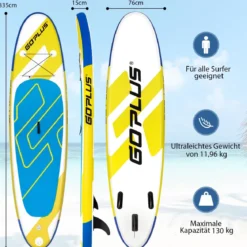 SUP Board Aufblasbares Stand Up Paddle Board Leichtes Board 335 x 76 x 15 cm Blau + Gelb + Weiß