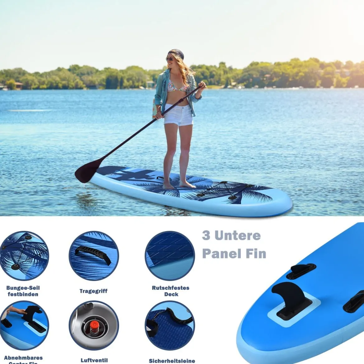 SUP Board Aufblasbar Stand up Board Paddelboard Blau