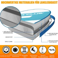 SUP Board zum Stehen Paddeln und Surfen Aufblasbares Stand Up Board 305 x 76 x 15 cm Blau + Weiß