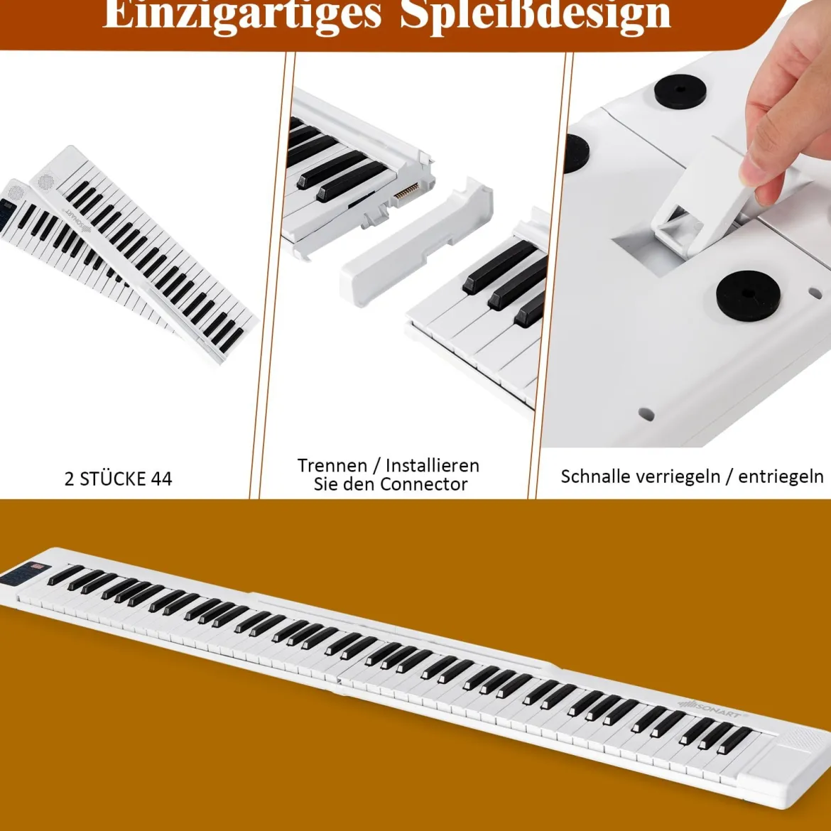 88 Tastatur digitale Keyboard Tastatur für tragbares elektrisches Klavier 137 x 16,5 x 5 cm Weiß