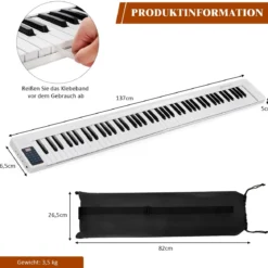 88 Tastatur digitale Keyboard Tastatur für tragbares elektrisches Klavier 137 x 16,5 x 5 cm Weiß