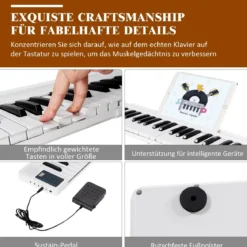 88 Tastatur digitale Keyboard Tastatur für tragbares elektrisches Klavier 137 x 16,5 x 5 cm Weiß