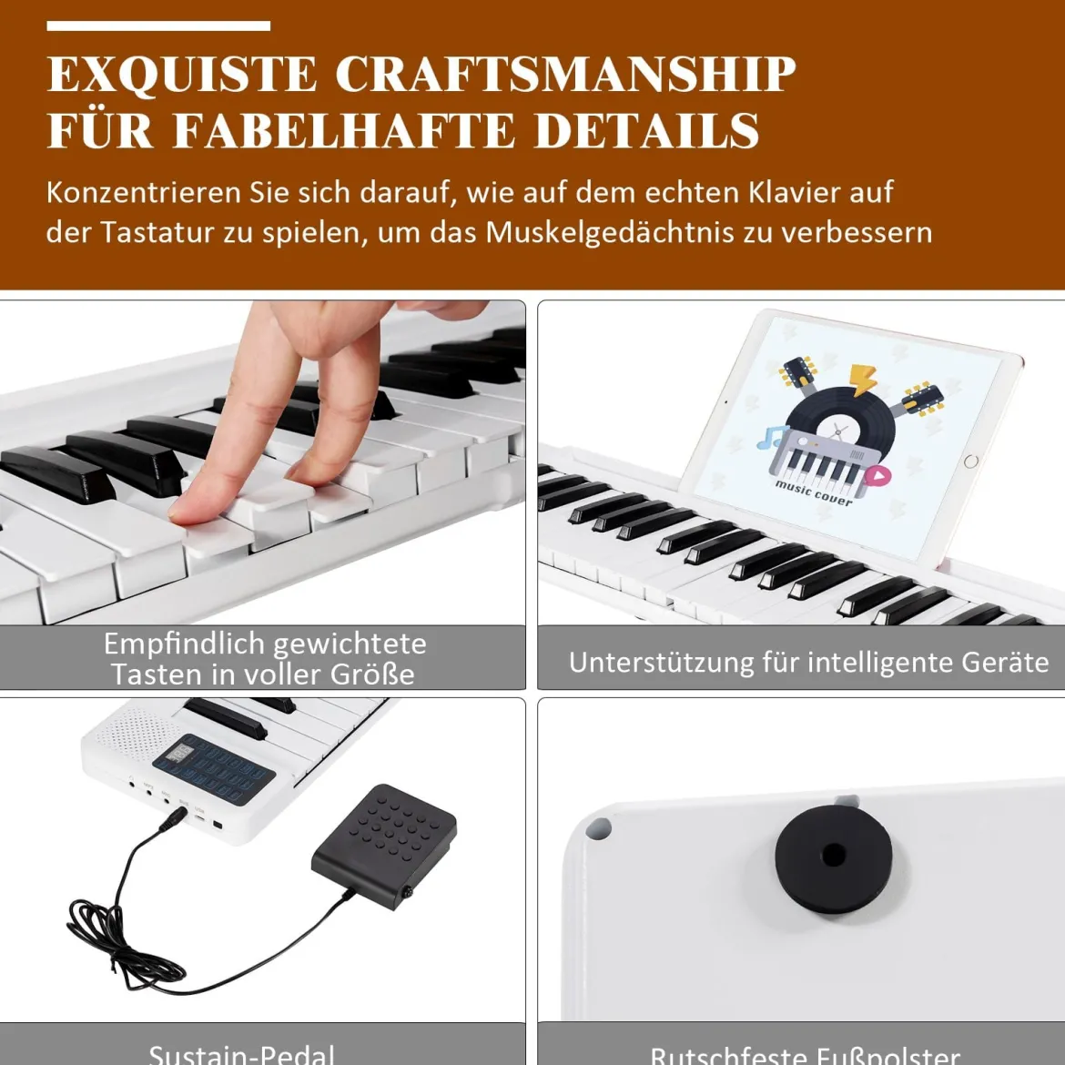 88 Tastatur digitale Keyboard Tastatur für tragbares elektrisches Klavier 137 x 16,5 x 5 cm Weiß