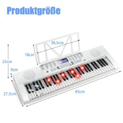 61 Tastatur Elektroklavier Digitale Keyboard Tragbar 83 x 27,5 x 9 cm Weiß