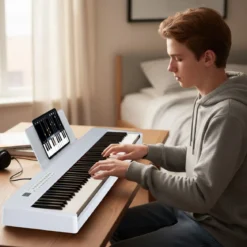 88 Tasten Digitales Klavier tragbares Vollformat Elektrisches Keyboard Schwarz/Hellbraun/Weiß