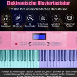 61-Tasten-Digitalpiano Elektrisches Keyboard für Kinder 83 x 27,5 x 9 cm Rosa