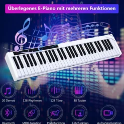 61-Tasten-Digitalpiano hochwertiges mit Tragetasche elektronisches Keyboard 88,5 x 18 x 6,5 cm Weiß
