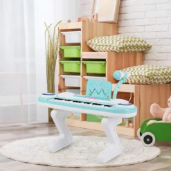 37 Tasten Digital-Piano Kinder Keyboard Klaviertastatur mit Mikrofon 48 x 20 x 38 cm Blau
