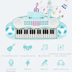 37 Tasten Digital-Piano Kinder Keyboard Klaviertastatur mit Mikrofon 48 x 20 x 38 cm Blau