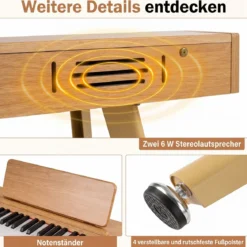 88 Tasten Digitalpiano mit Ständer E-Piano mit Halbgewichteter Tastatur 3 Pedalen 80 Demos