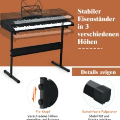 61-Tasten-Elektroklavier Digitale Keyboard tragbares Musikinstrument Schwarz + Weiß
