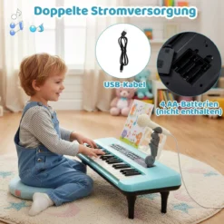 37 Tasten Elektronisches Klavier mit Mikrofon & Notenständer & Abnehmbare Beine Digitalpiano Blau