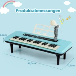 37 Tasten Elektronisches Klavier mit Mikrofon & Notenständer & Abnehmbare Beine Digitalpiano Blau