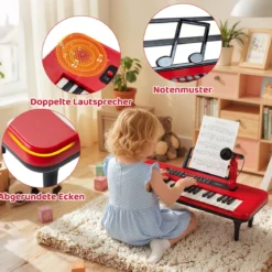 37 Tasten Elektronisches Klavier mit Mikrofon & Notenständer & Abnehmbare Beine Digitalpiano Rot