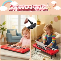 37 Tasten Elektronisches Klavier mit Mikrofon & Notenständer & Abnehmbare Beine Digitalpiano Rot