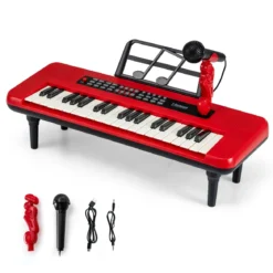 37 Tasten Elektronisches Klavier mit Mikrofon & Notenständer & Abnehmbare Beine Digitalpiano Rot