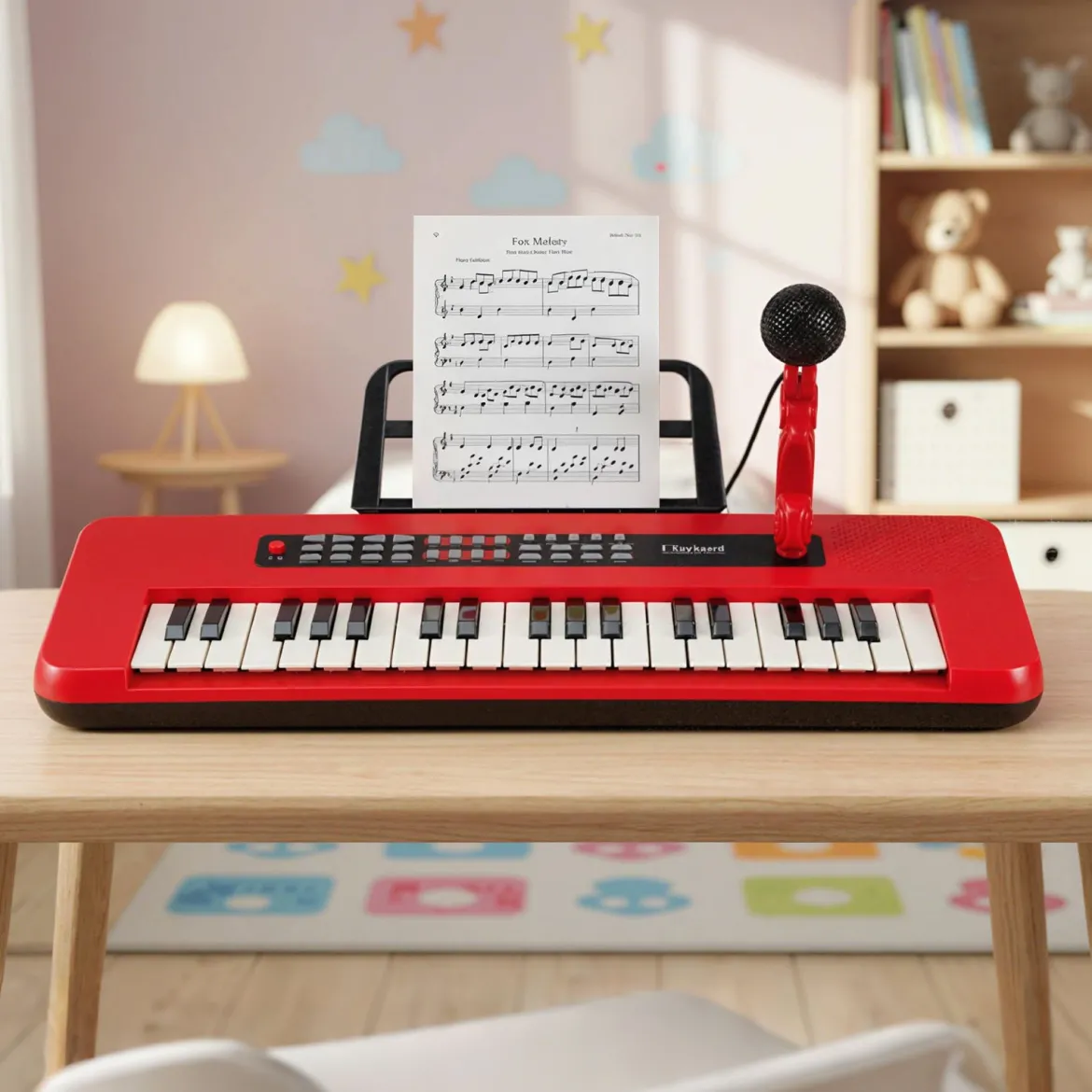37 Tasten Elektronisches Klavier mit Mikrofon & Notenständer & Abnehmbare Beine Digitalpiano Rot