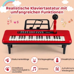37 Tasten Elektronisches Klavier mit Mikrofon & Notenständer & Abnehmbare Beine Digitalpiano Rot