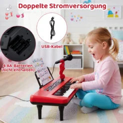37 Tasten Elektronisches Klavier mit Mikrofon & Notenständer & Abnehmbare Beine Digitalpiano Rot