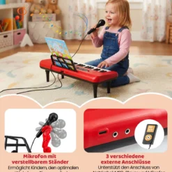 37 Tasten Elektronisches Klavier mit Mikrofon & Notenständer & Abnehmbare Beine Digitalpiano Rot