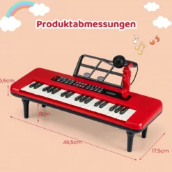 37 Tasten Elektronisches Klavier mit Mikrofon & Notenständer & Abnehmbare Beine Digitalpiano Rot