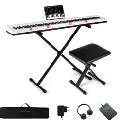 88 Tasten E-Piano mit Verstellbarem Ständer & Hocker & Sustain-Pedal Keyboard Weiß