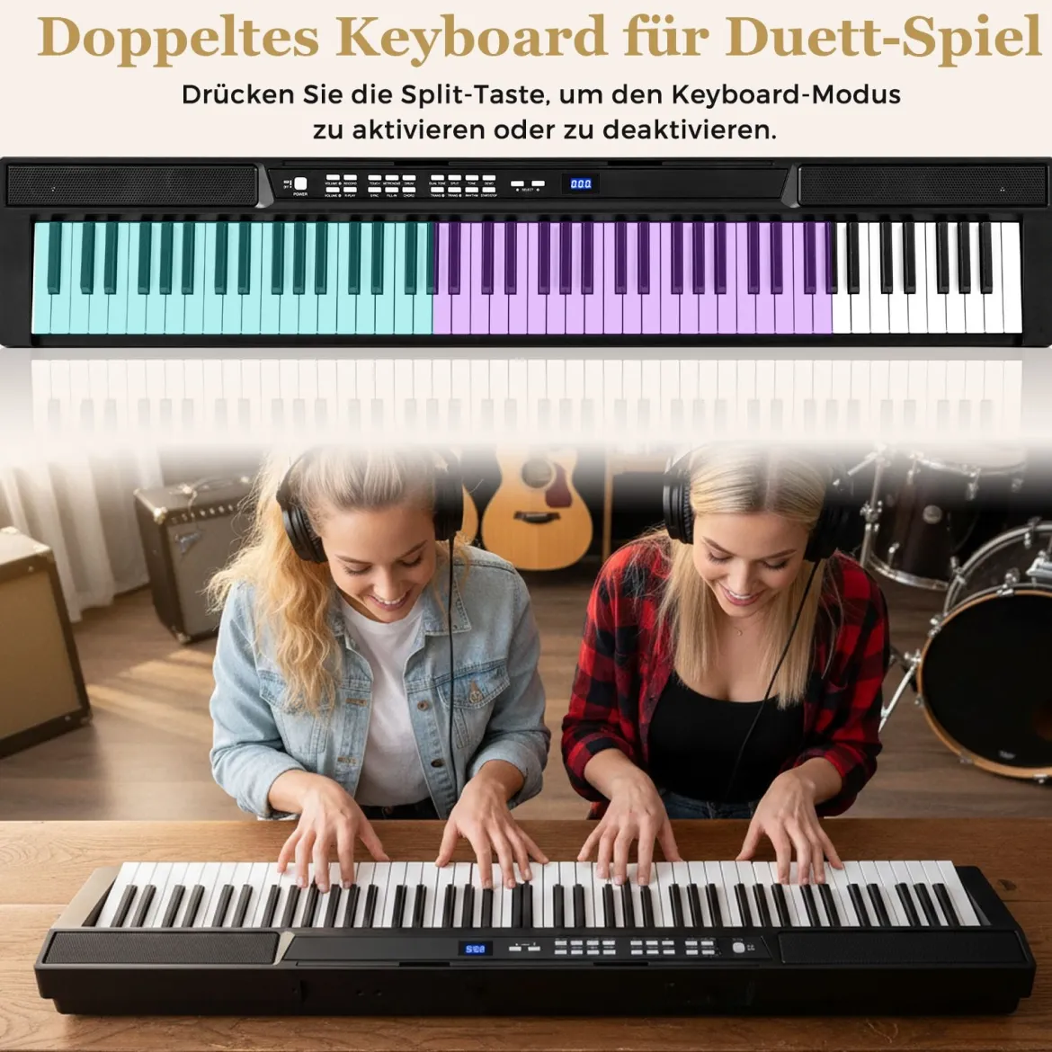 88 Tasten E-Piano mit Verstellbarem Ständer & Hocker & Sustain-Pedal Keyboard Schwarz