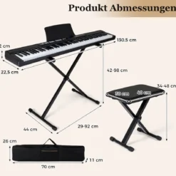 88 Tasten E-Piano mit Verstellbarem Ständer & Hocker & Sustain-Pedal Keyboard Schwarz
