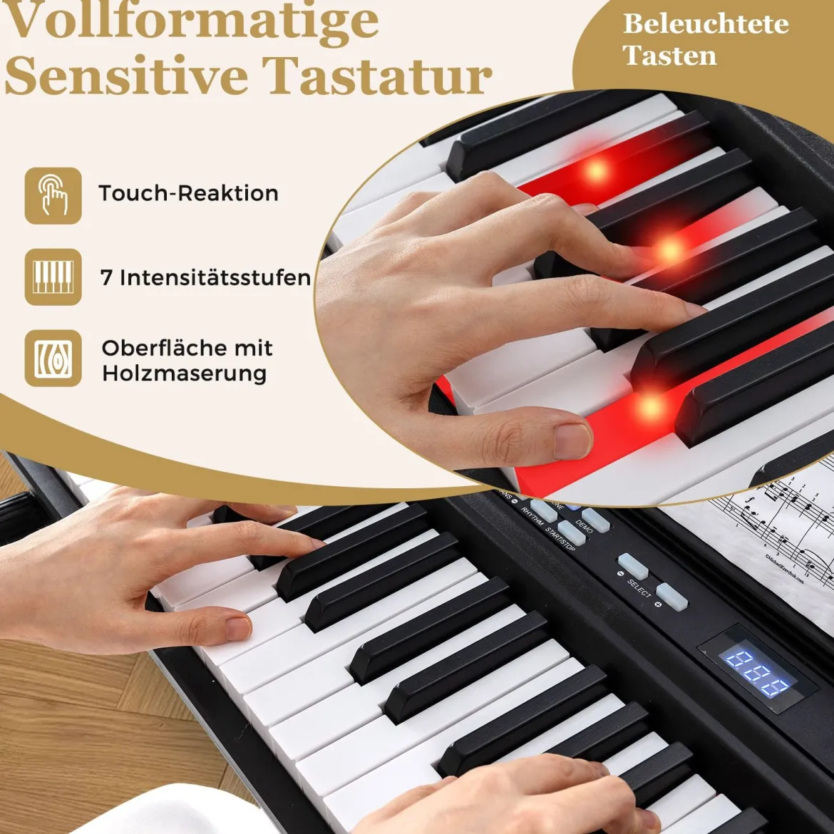 88 Tasten E-Piano mit Verstellbarem Ständer & Hocker & Sustain-Pedal Keyboard Schwarz