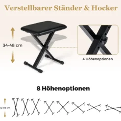 88 Tasten E-Piano mit Verstellbarem Ständer & Hocker & Sustain-Pedal Keyboard Schwarz