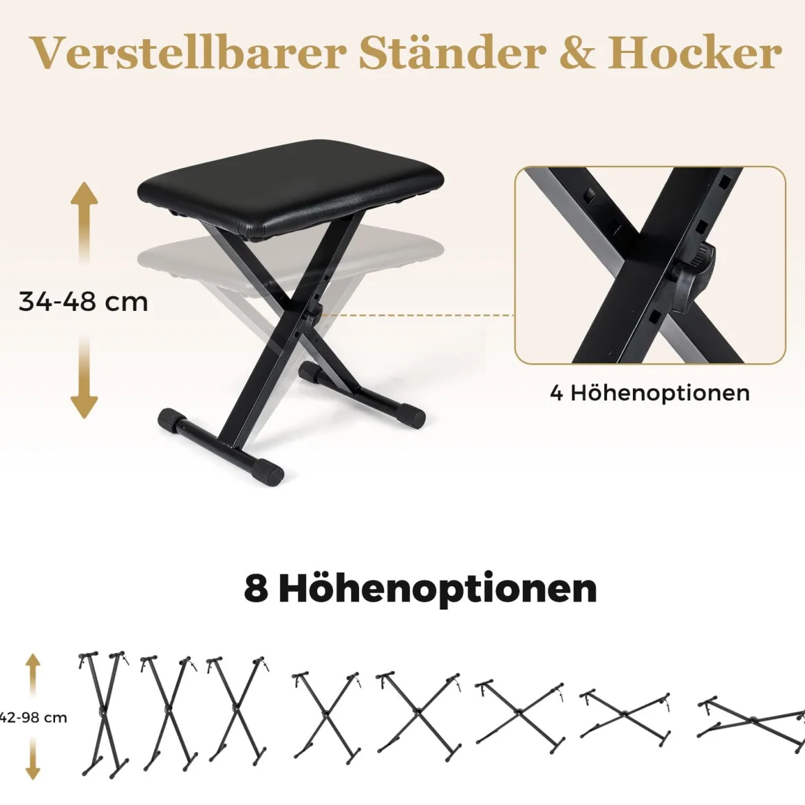 88 Tasten E-Piano mit Verstellbarem Ständer & Hocker & Sustain-Pedal Keyboard Schwarz