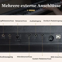 88 Tasten E-Piano mit Verstellbarem Ständer & Hocker & Sustain-Pedal Keyboard Schwarz