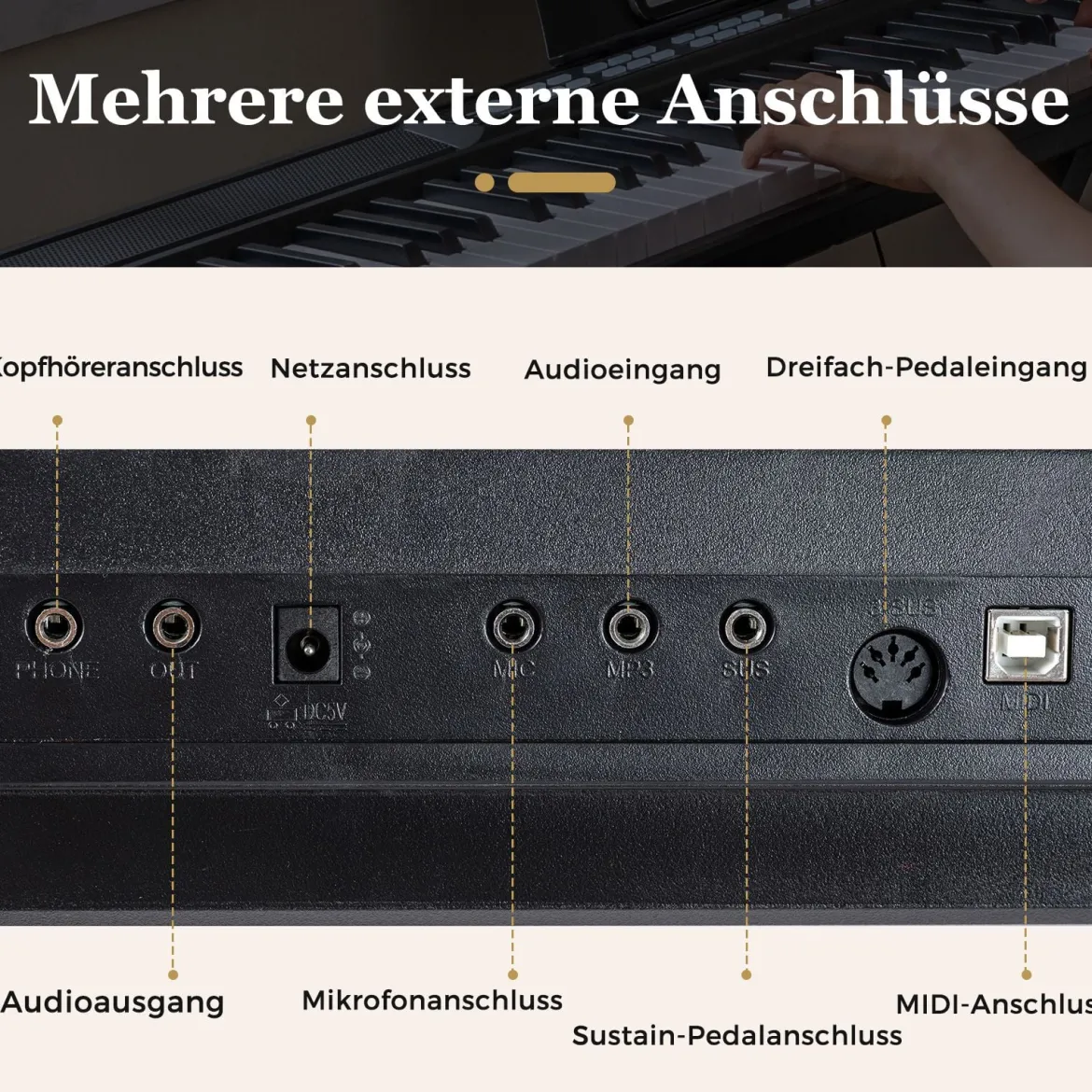 88 Tasten E-Piano mit Verstellbarem Ständer & Hocker & Sustain-Pedal Keyboard Schwarz