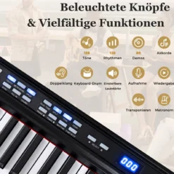 88 Tasten E-Piano mit Verstellbarem Ständer & Hocker & Sustain-Pedal Keyboard Schwarz