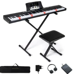 88 Tasten E-Piano mit Verstellbarem Ständer & Hocker & Sustain-Pedal Keyboard Schwarz