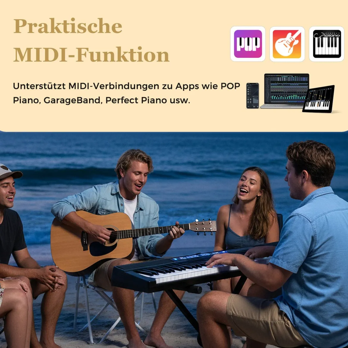 88 Tasten E-Piano mit Verstellbarem Ständer & Hocker & Sustain-Pedal Keyboard Schwarz