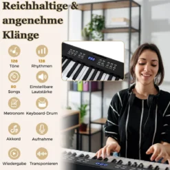61-Tasten faltbares Klavierkeyboard vollwertiges elektronisches Keyboard mit MIDI- & Split-Funktion Schwarz