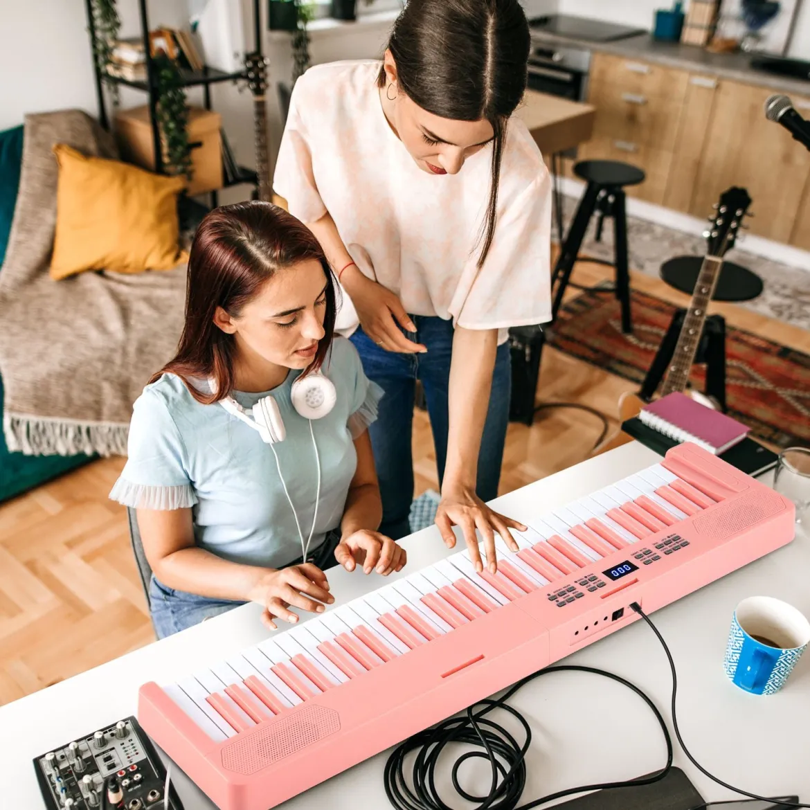 61-Tasten faltbares Klavierkeyboard vollwertiges elektronisches Keyboard mit MIDI- & Split-Funktion Rosa