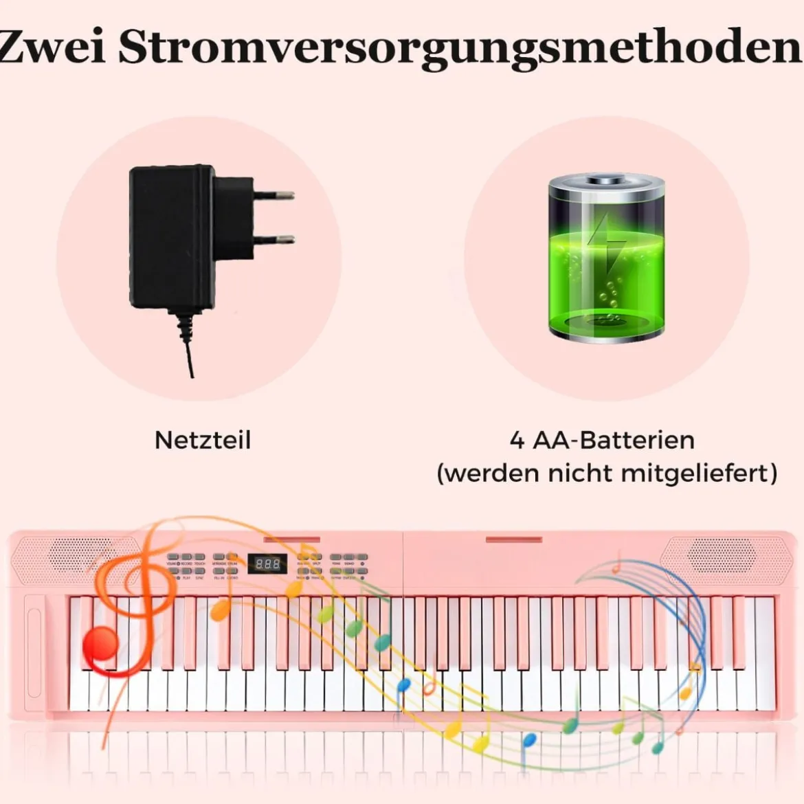 61-Tasten faltbares Klavierkeyboard vollwertiges elektronisches Keyboard mit MIDI- & Split-Funktion Rosa