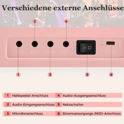 61-Tasten faltbares Klavierkeyboard vollwertiges elektronisches Keyboard mit MIDI- & Split-Funktion Rosa